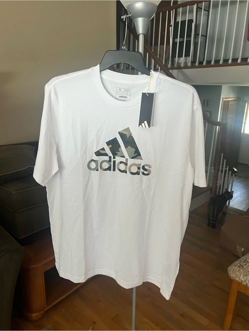 adidas White Short Sleeve Tee with Camouflage Logo
